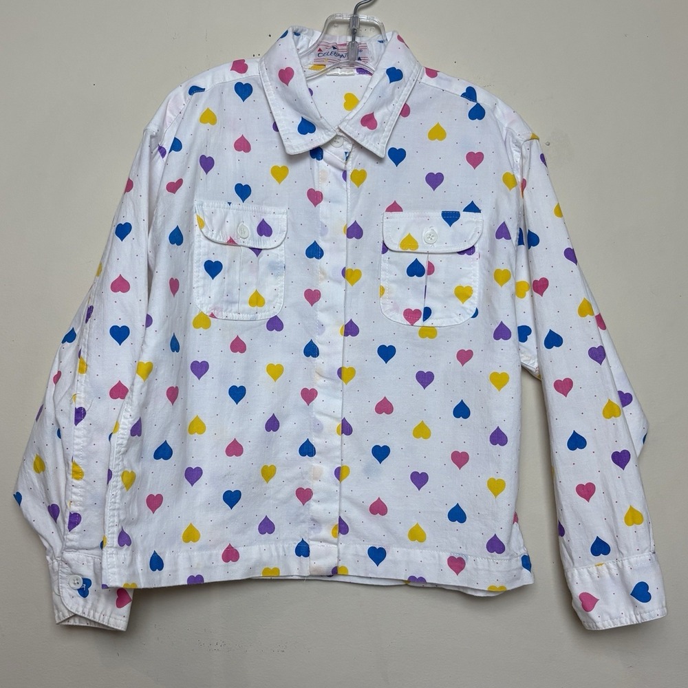 Celebration Size 6x Retro Vintage 90s Hearts Dot Button Up Shirt